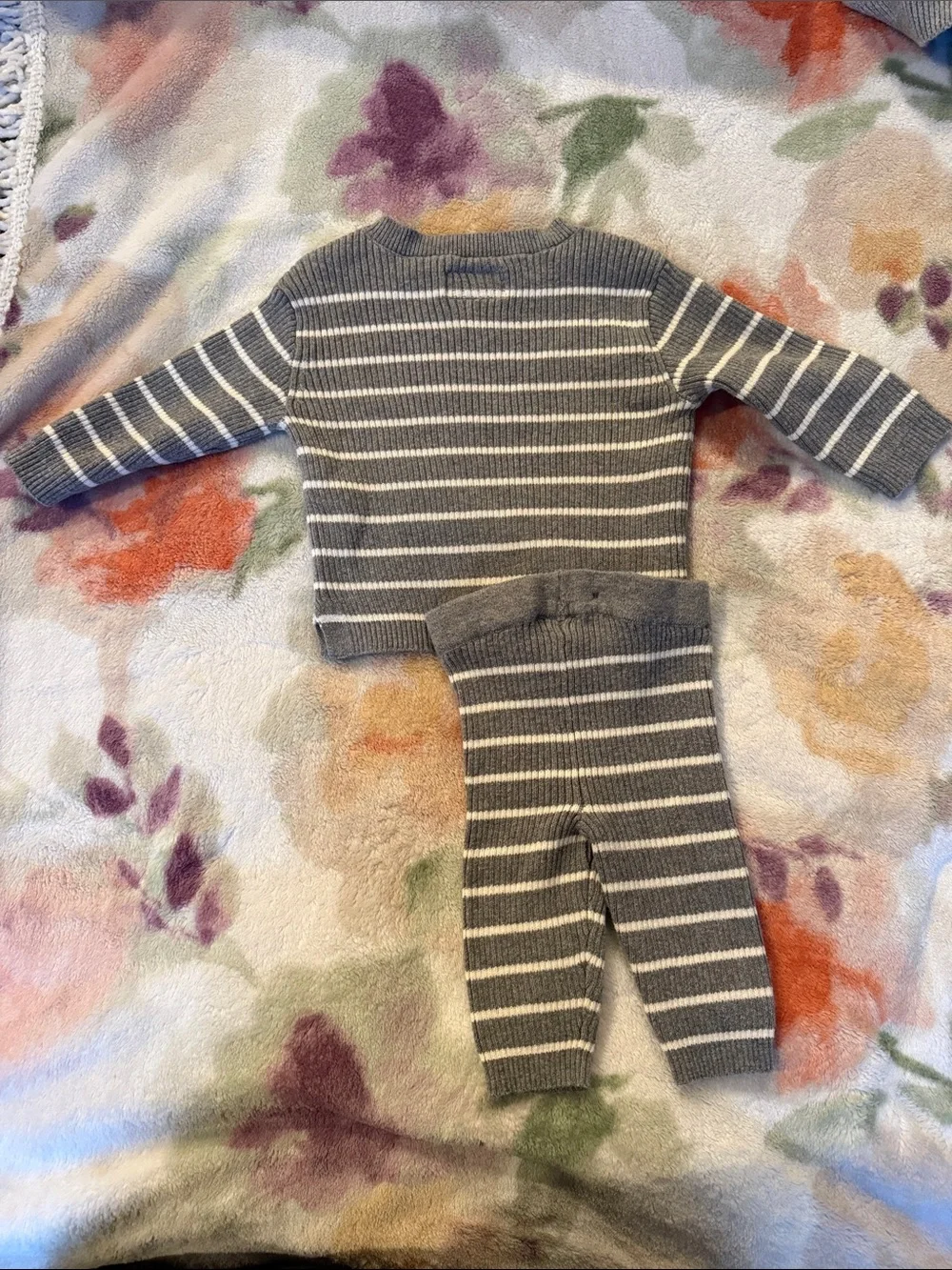 Striped Grey & White Knit Kids Matching Set